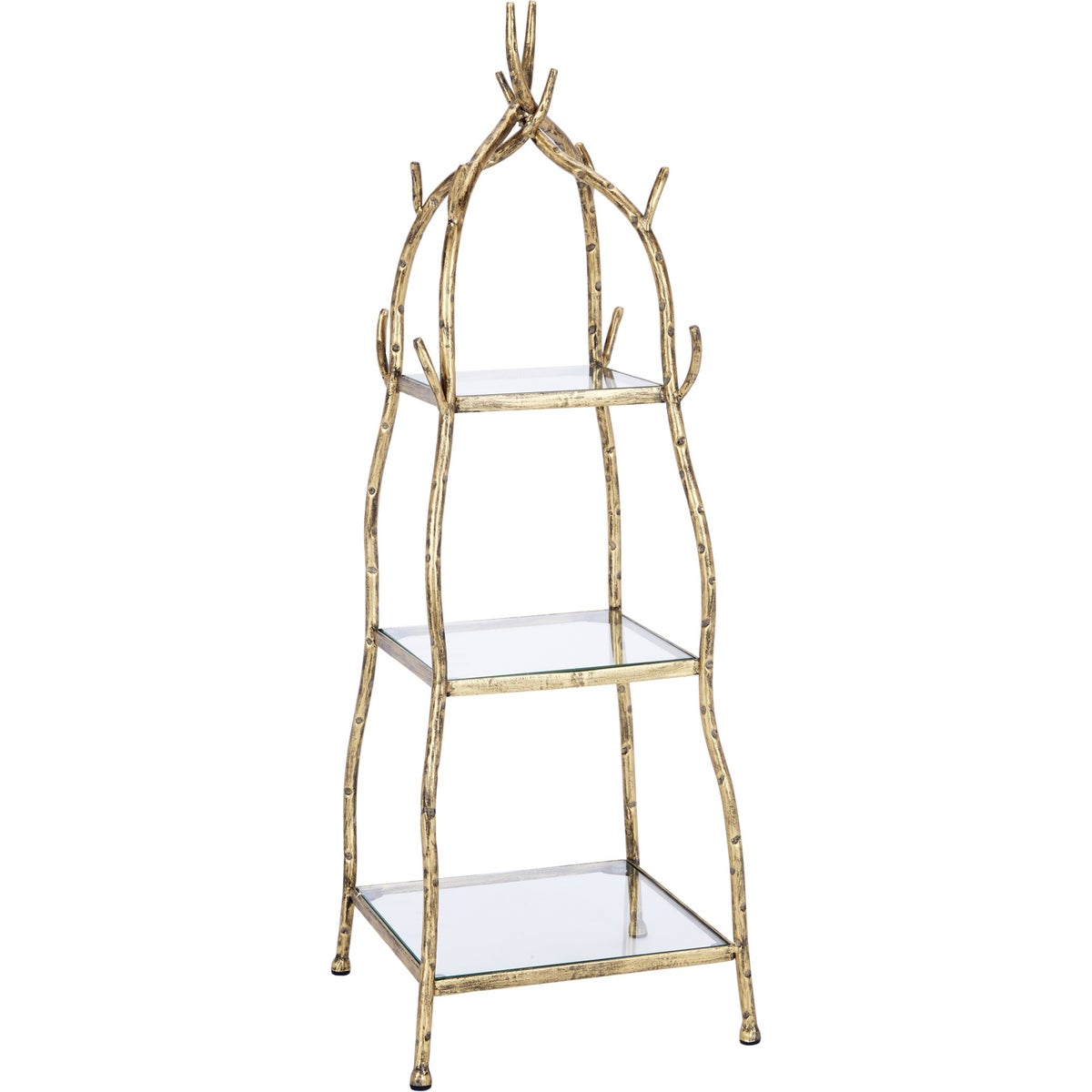 Aged Gold Vine Tabletop Display With 3 Glass Shelves