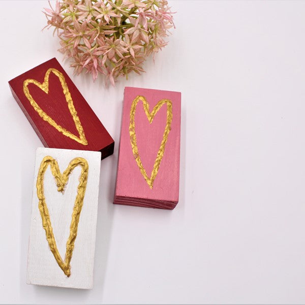 2"x4" Handpainted Wood Heart Table Block